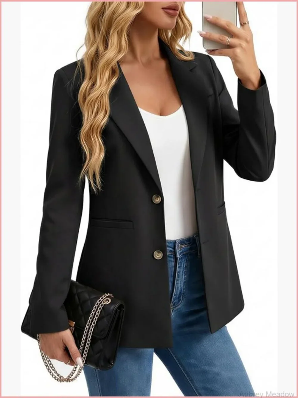 Women's Blazer Jacket with Pockets & Gold Buttons for Office Work